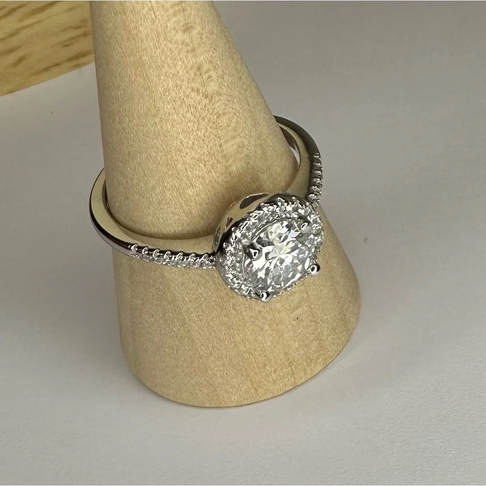 1.25 ct. Moissanite Diamond 925 Sterling Silver Halo Ring GRA Cert. New in Box